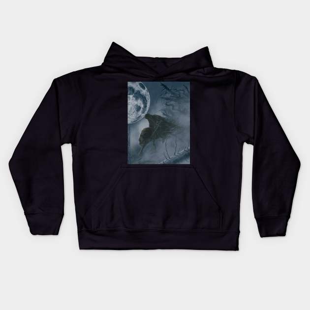 The Witchking Rides Under the Moon of Middle-earth Kids Hoodie by Kip Rasmussen Tolkien Art